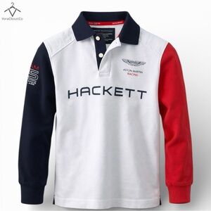 Hackett Aston Martin Racing Long Sleeve Polo Shirt (Size 9–10)